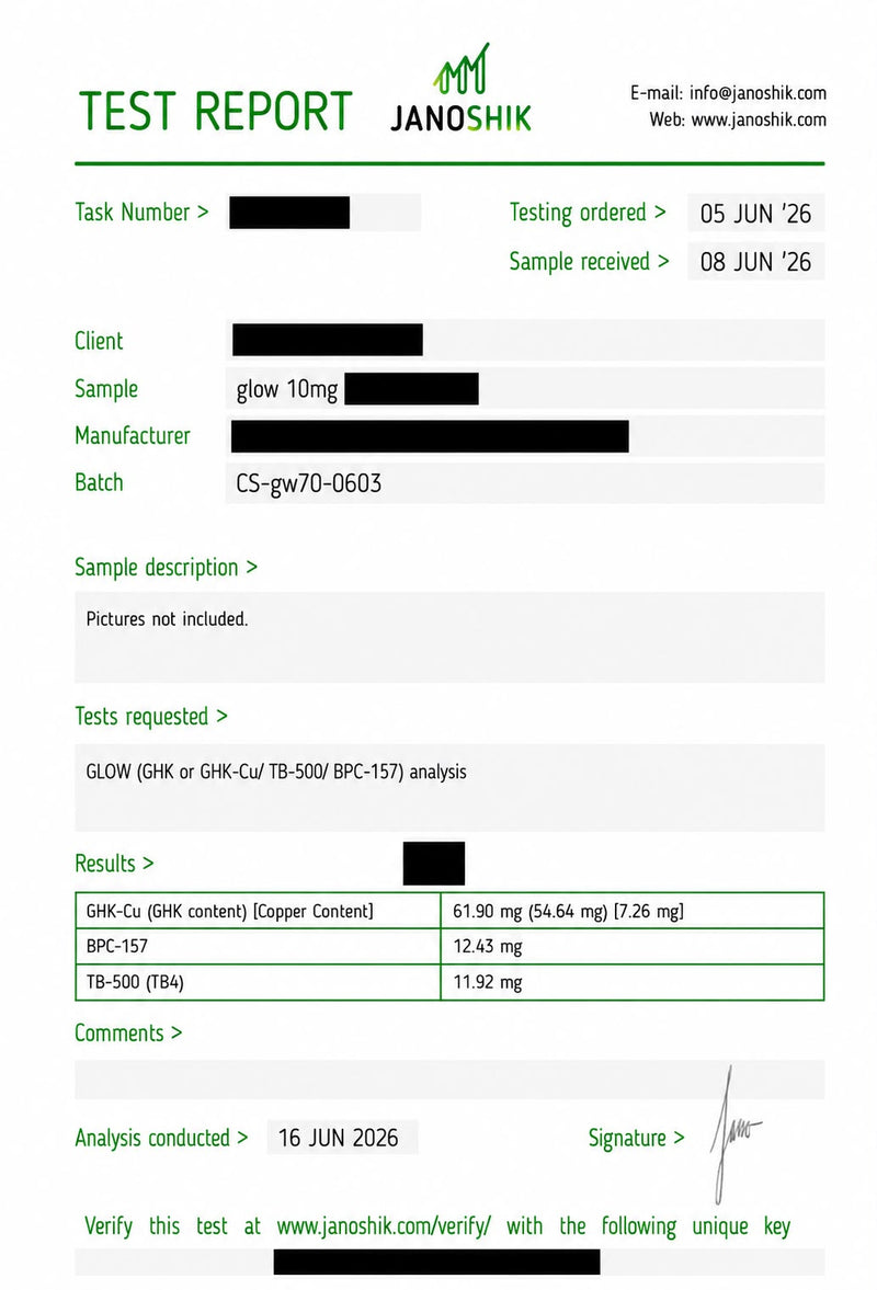 COA for Glow Stack - 70MG